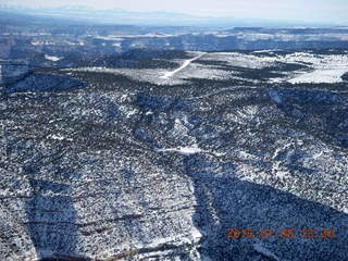 220 8v5. aerial - snowy canyonlands - Colorado hills - Dolores Point airstrip