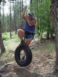 Debbie's and Ted's cabin - Adam on tire