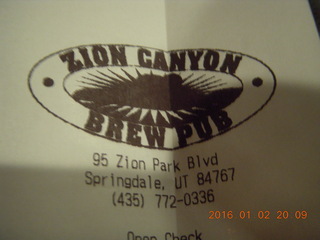 27 973. Zion Canyon Brew Pub receipt