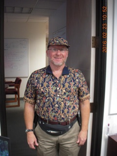 Adam in Singapore shirt and cap