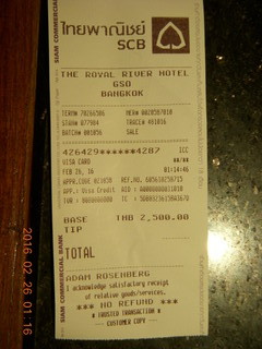 Royal River Hotel - room receipt