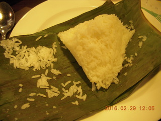 Singapore rice inside banana leaf
