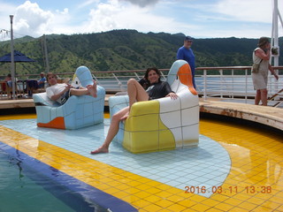 Matt and Bobbi on Volendam with komodo behind