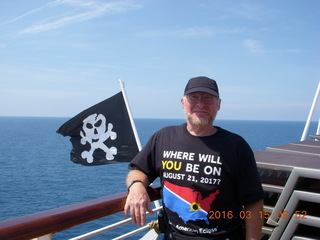 Volendam - King Neptune visit - pirate flag and Adam