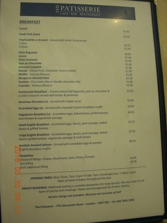 London breakfast menu