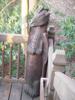 581 9l5. Longwood Gardens with the Schubels + Betsy and Cecelia and John and Sandra + wooden statue