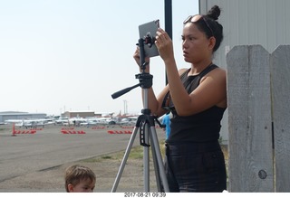 Riverton Airport - lady taking eclipse pictures