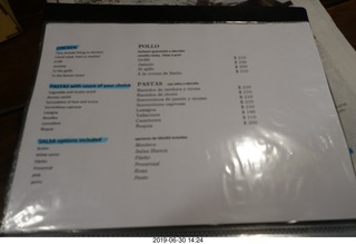 64 a0e. Argentina - San Juan - our hotel - dinner menu