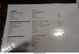 65 a0e. Argentina - San Juan - our hotel - dinner menu