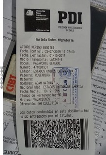 53 a0f. Chile - flight San Juan to Santiago - PDI form (don't lose this!)