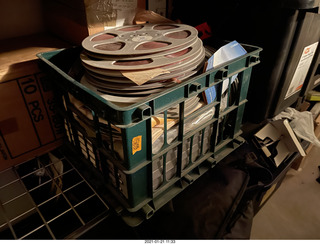 boxes of new tapes and a record and a cat