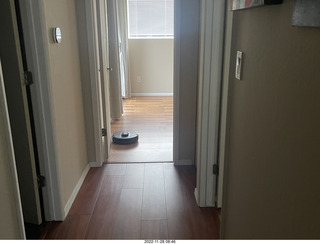 dark room with Sharknado robot vacuum
