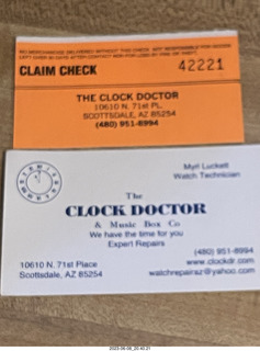 The Clock Doctor card - Merl - claim check for Granny's clock