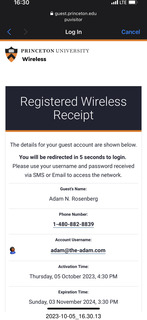 Princeton registered wireless receipt