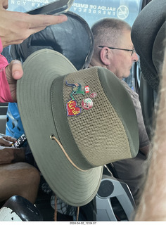 118 a24. Teotihuacan - guide's hat with Ken's Canada pin