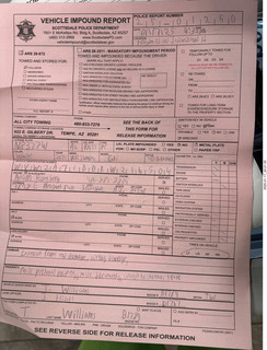 Scottsdale, Hayden Road, my car crash - Vehicle Impound Report