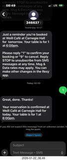 New York City - Manhattan - Carnegie Hall - dinner text