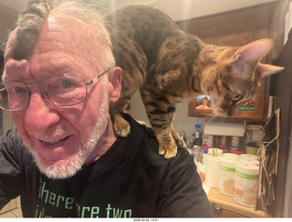 Adam with cat Pickle on my shoulder