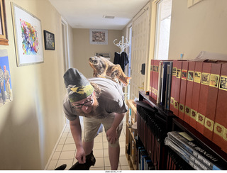 Adam with cat Pickle on my shoulder