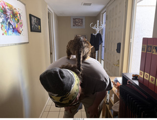 Adam with cat Pickle on my shoulder