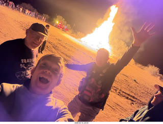 Arizona Flying Circus - night - Christmas trees on fire - Adam - Tyler - Mo