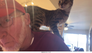 Adam and my cat Pickle on my shoulder