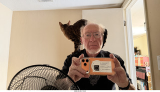 Adam with cat Pickle on my shoulder