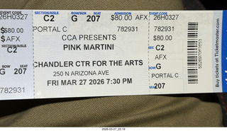 Chandler Arts - pink martini ticket