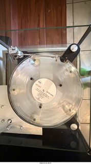 Transcriptor Skeleton turntable and Vestigal tonearm with clear vinyl record