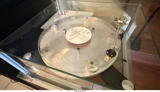 Transcriptor Skeleton turntable and Vestigal tonearm with clear vinyl record