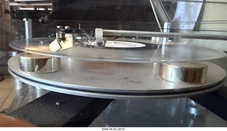 Transcriptor Skeleton turntable and Vestigal tonearm with clear vinyl record