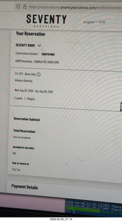 Seventy Hotel paperwork for Barcelona
