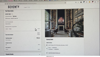Seventy Hotel paperwork for Barcelona