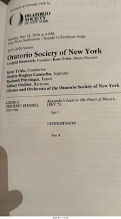 62 a2v. New York City - Carnegie Hall - Oratorio Society of New York program