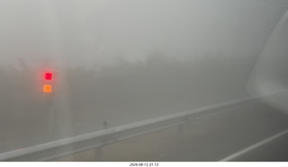 7 a2y. Spain - foggy bus ride with cool yellow-red lights on the road